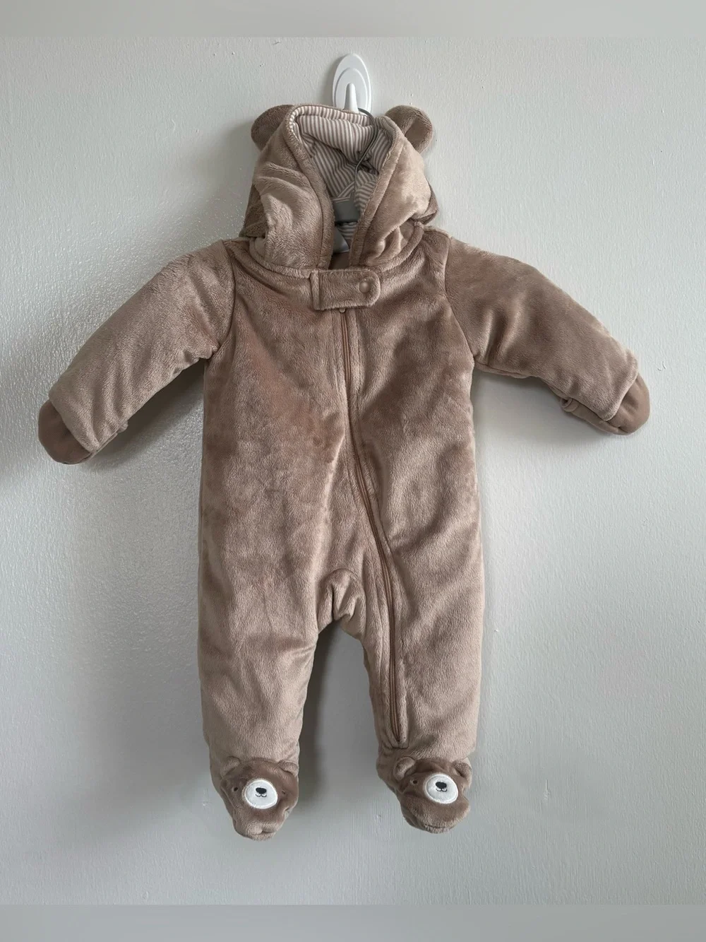 Carter's Just One You Beige Fleece Bear Hooded Full Zip Snowsuit 3 Months